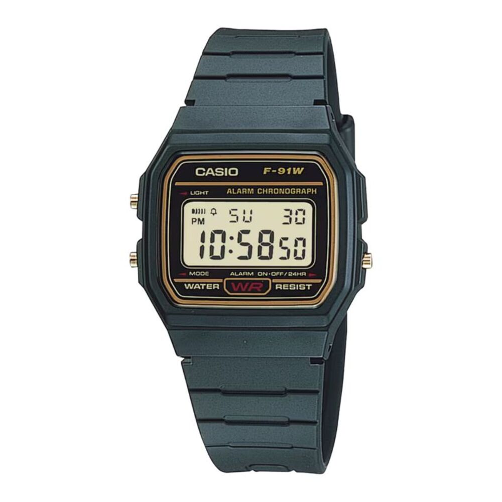 Casio Men’s Black Digital Watch with Gold Dial - F-91WG-9Q